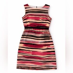LOFT Pink and Black Striped Mini Dress | Size Large